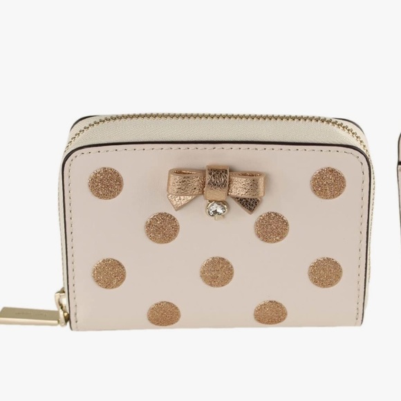 Kate Spade NWT Beige Wallet with glitter Gold Dots